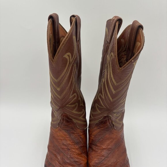 Tony Lama Real Eel Leather Cowboy Boots Brown Men’s Size 9B Western Rodeo Ranch - Picture 6 of 14